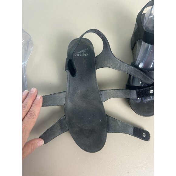 Dansko Savannah Black Leather Strappy Cork Wedge Sandals Women Size 8.5 EU 39 - Picture 8 of 11